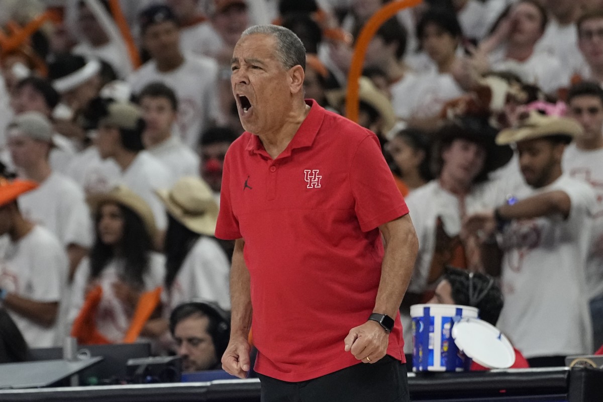 Houston Cougars head coach Kelvin Sampson yells out to players during the first half against the Texas Longhorns at Moody Center in Austin, Texas, on Jan. 29, 2024.