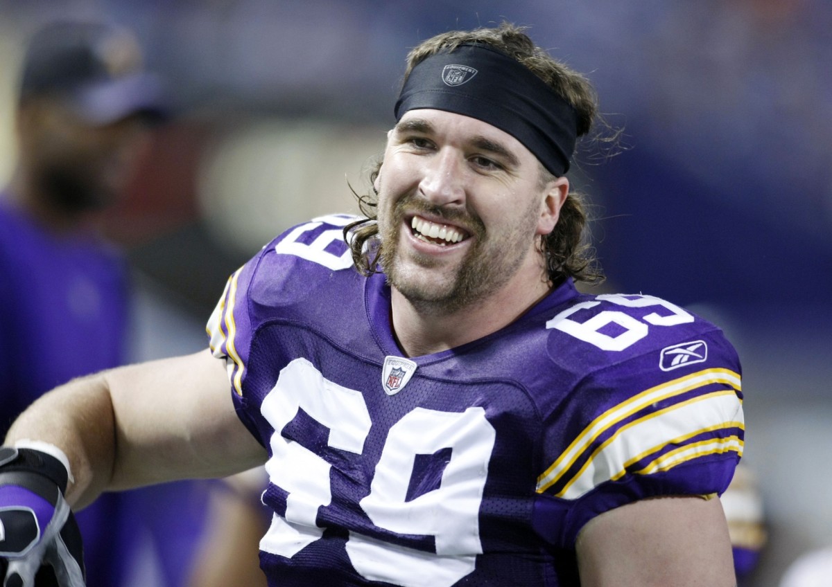 Nov 29, 2009; Minneapolis, MN, USA; Minnesota Vikings defensive end Jared Allen (69) smiles after the game against the Chicago Bears at the Metrodome. The Vikings win 36-10.