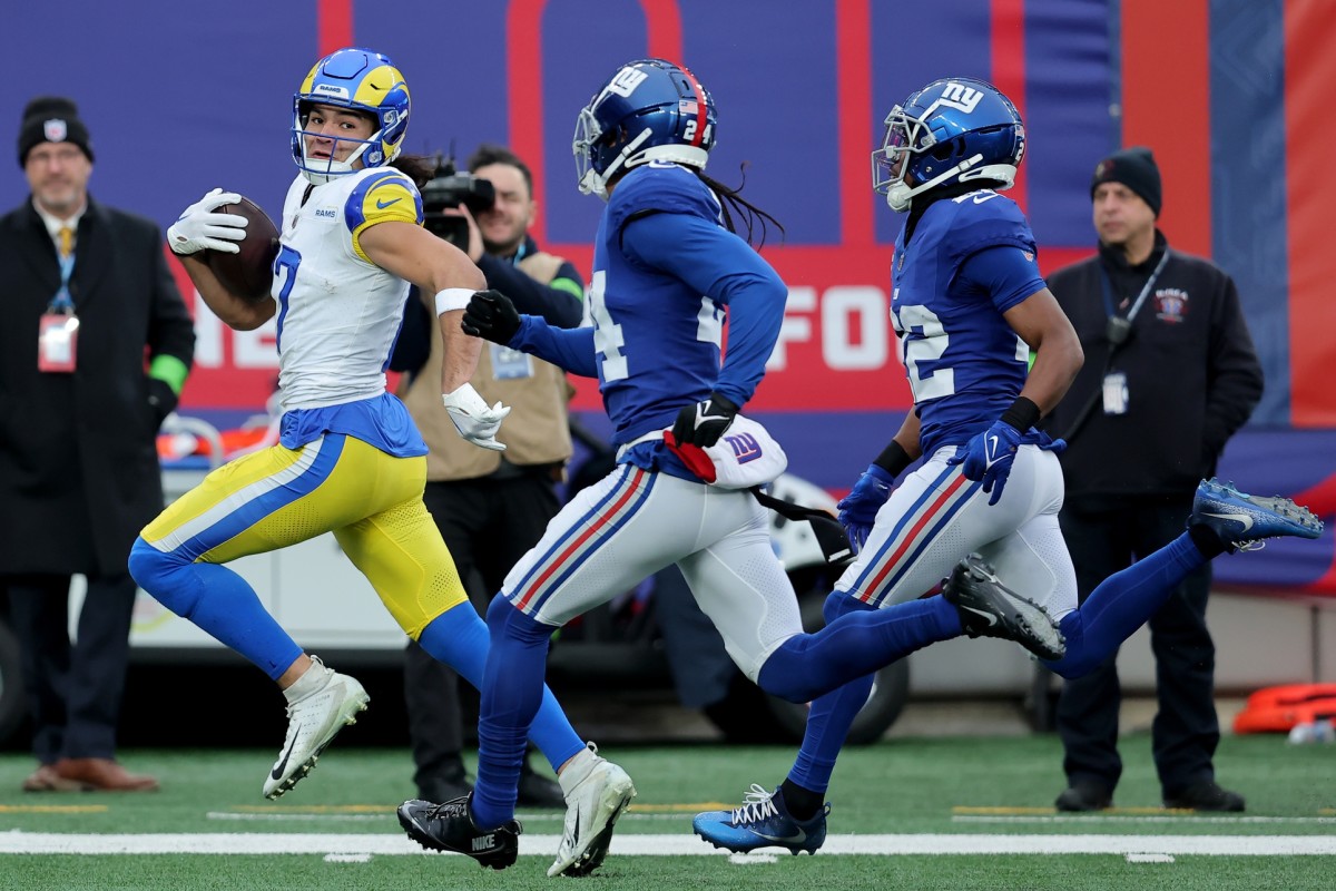 Puka Nacua gets behind the New York Giants secondary to score as a rookie.