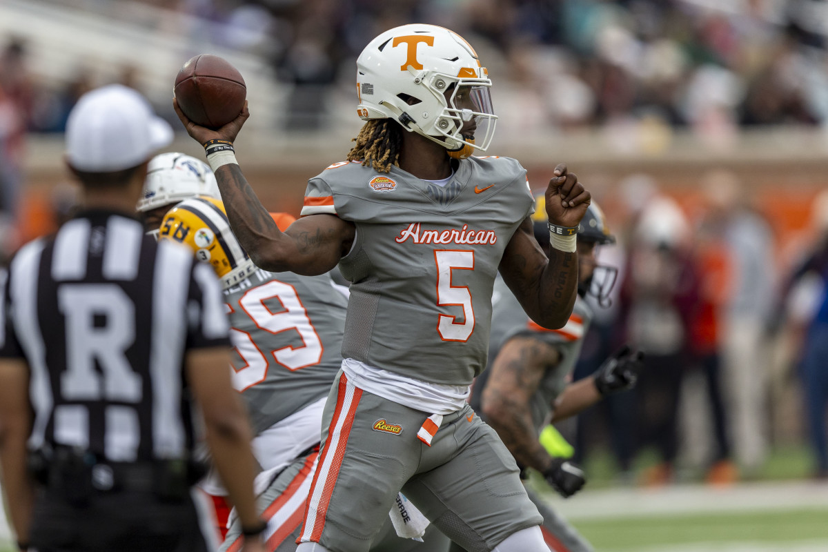 Former Tennessee Volunteers QB Joe Milton III during the 2024 Reese's Senior Bowl. (Photo by Vasha Hunt of USA Today Sports)