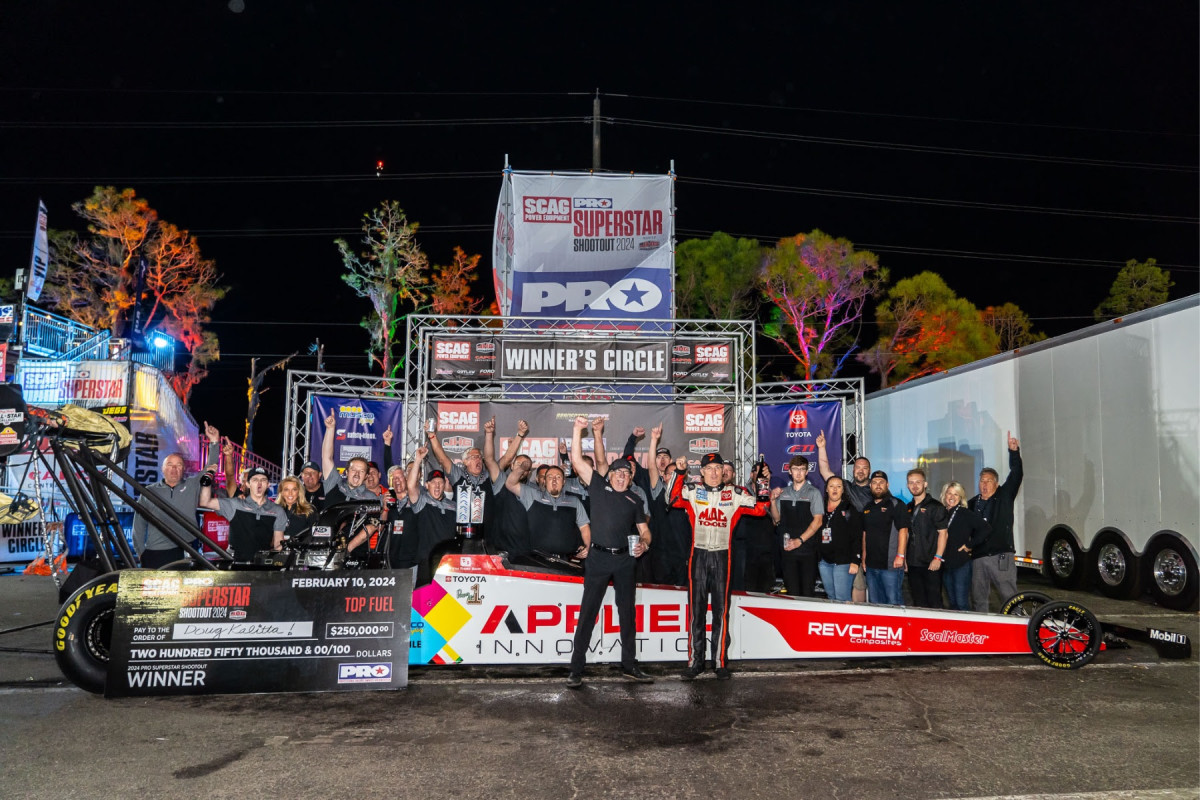 Reigning NHRA Top Fuel champ Doug Kalitta picked up where he left off at the end of last season: with a win in Saturday's Top Fuel Finals at the PRO Superstar Shootout.