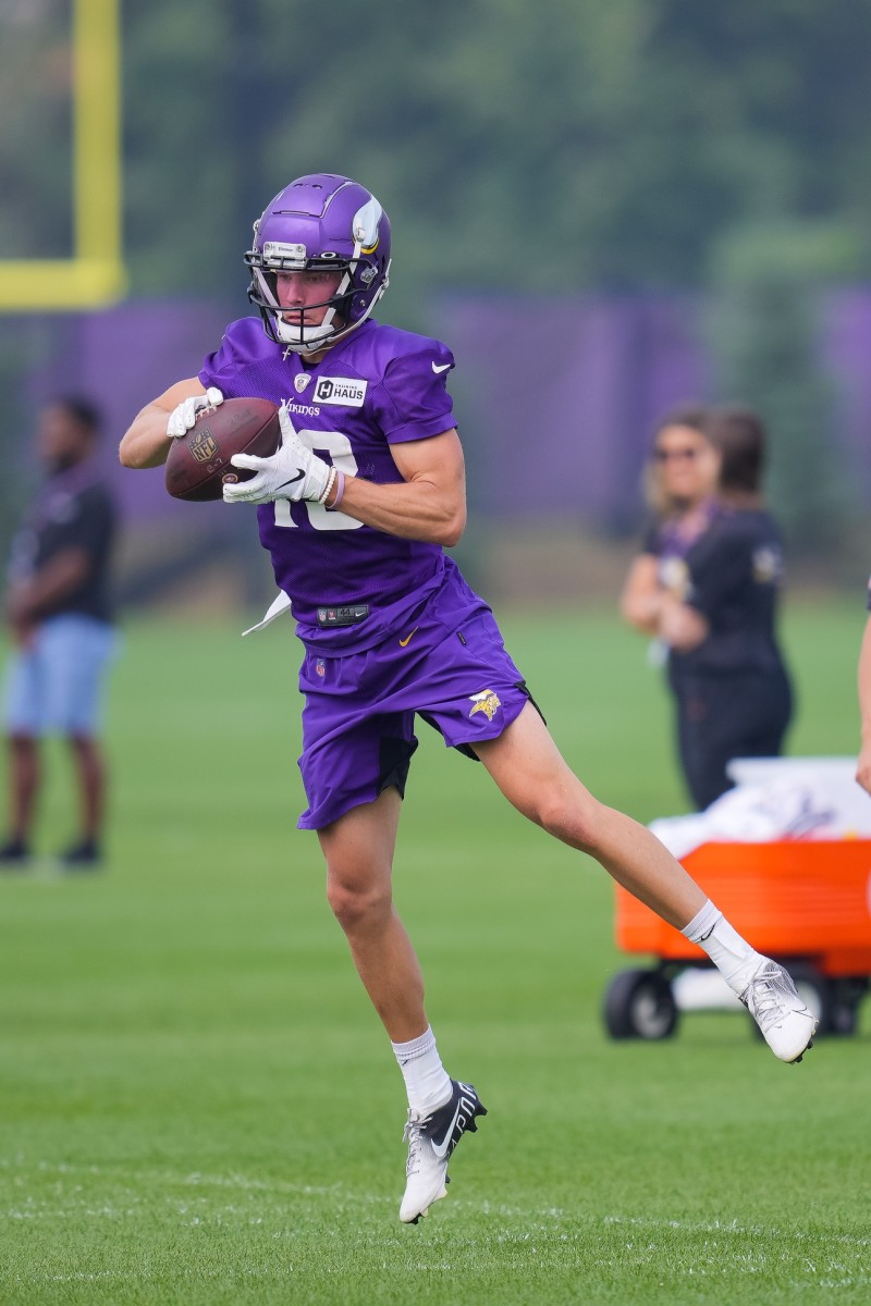 Jul 30, 2021; Eagan, MN, United States; Minnesota Vikings wide receiver Blake Proehl (13) catches a pass at training camp at TCO Performance Center.