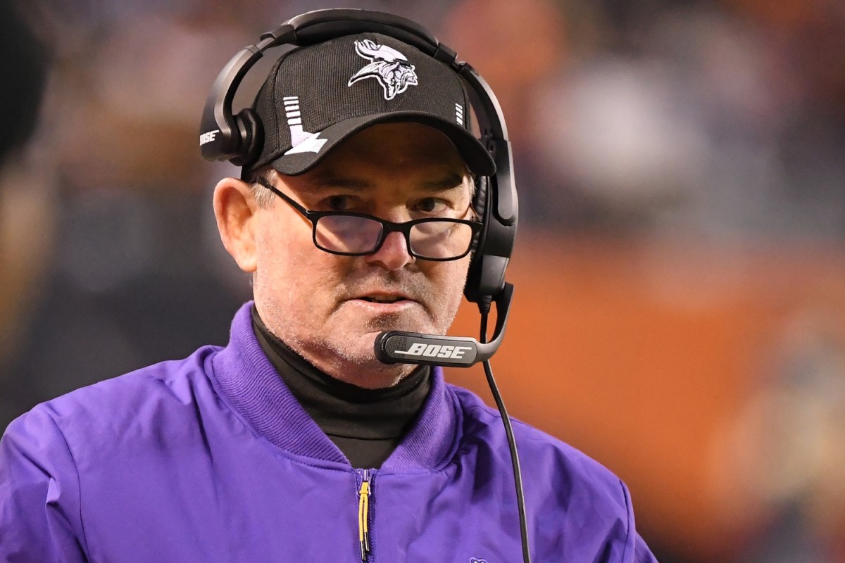 Dec 20, 2021; Chicago, Illinois, USA; Minnesota Vikings head coach Mike Zimmer looks on in the second half against the Chicago Bears at Soldier Field.