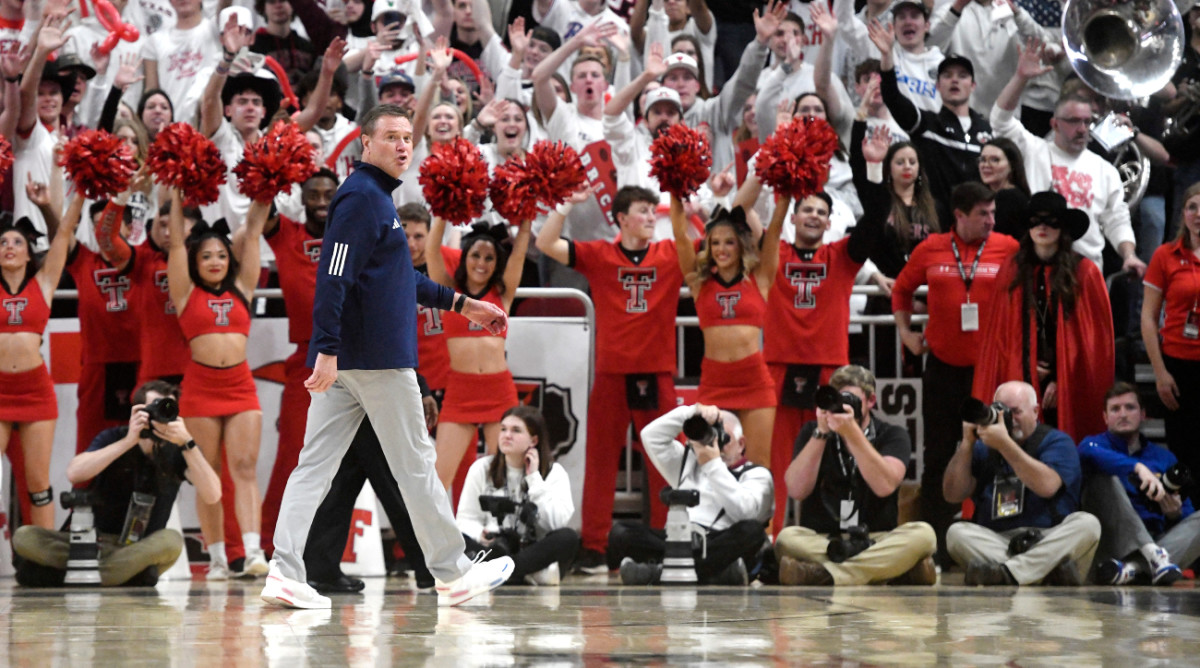 Kansas' head coach Bill Self yells to the referee as he gets ejected from the Big 12 basketball game against Texas Tech, Monday, Feb. 12, 2024, at United Supermarkets Arena.