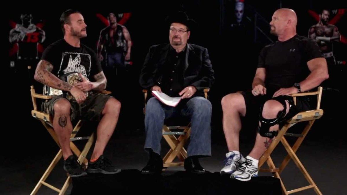 CM Punk and Stone Cold Steve Austin get heated during a WWE video game promo.