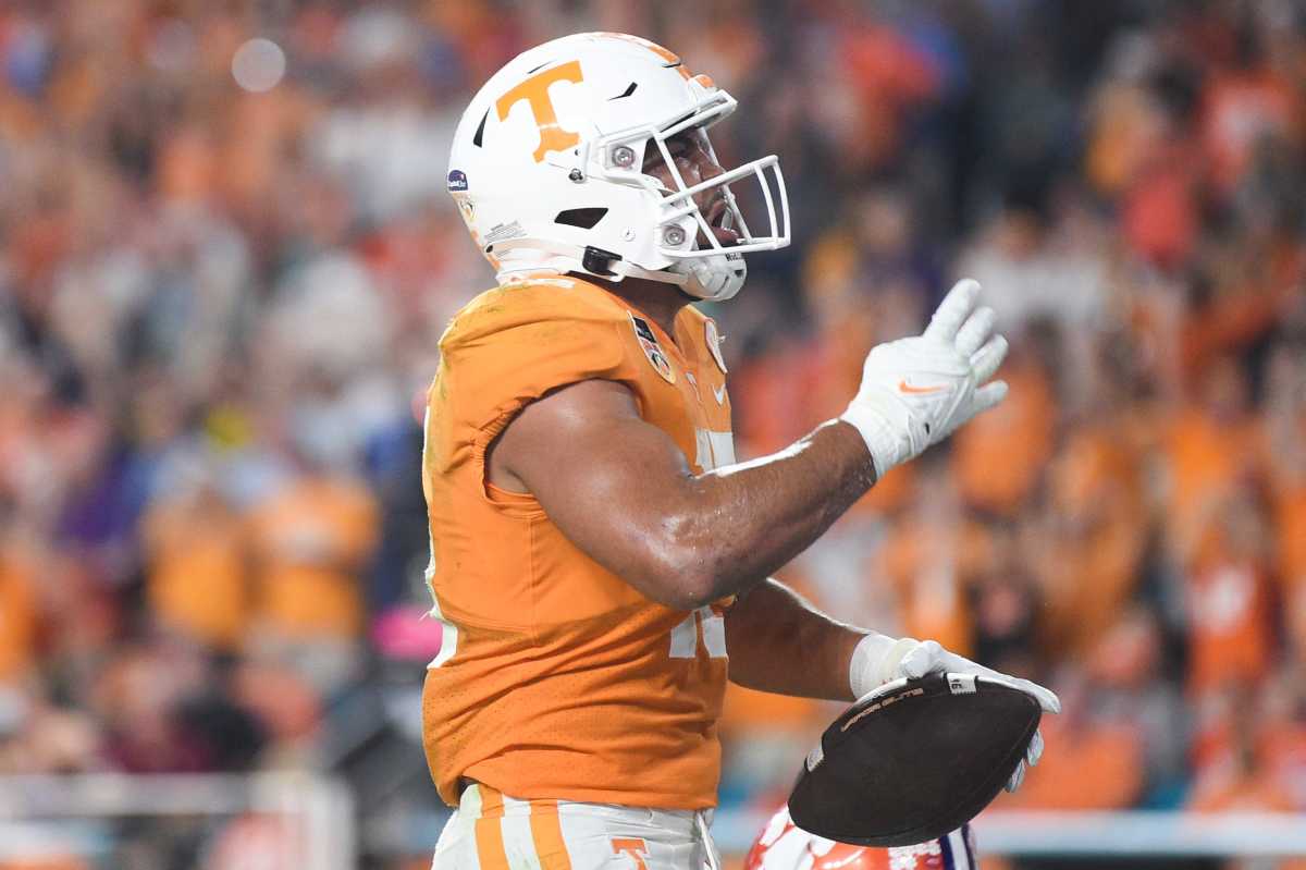 Tennessee Volunteers WR Bru McCoy during the 2022 Orange Bowl win over Clemson. (Photo by Caitie McMekin of the News Sentinel)