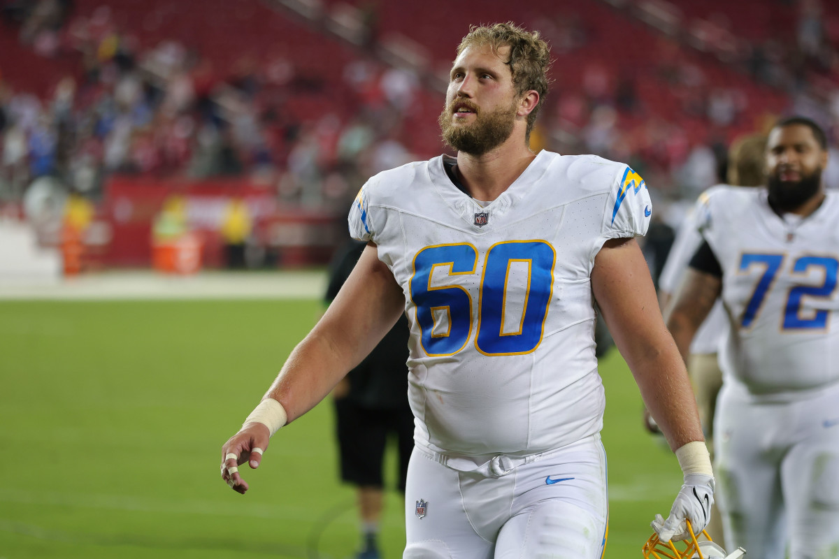 Aug 25, 2023; Santa Clara, California, USA; Los Angeles Chargers center Isaac Weaver (60) after the game against the San Francisco 49ers at Levi's Stadium. Mandatory Credit: Sergio Estrada-USA TODAY Sports