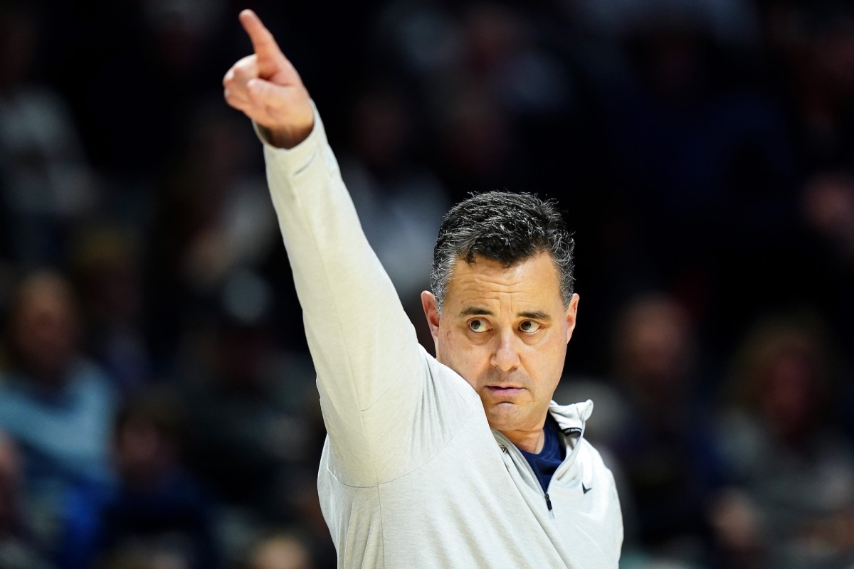 Xavier Musketeers head coach Sean Miller instructs Musketeers forward Abou Ousmane to go to the locker room after fouling out in the second half of a college basketball game against the St. John's Red Storm on Jan. 31, 2024, at Cintas Center in Cincinnati. The Xavier Musketeers won, 88-77.
