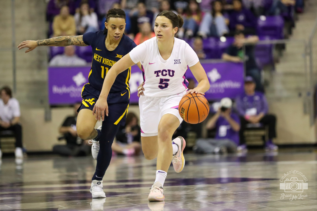 TCU guard Una Jovanovic drives toward the basket during the game against West Virginia.