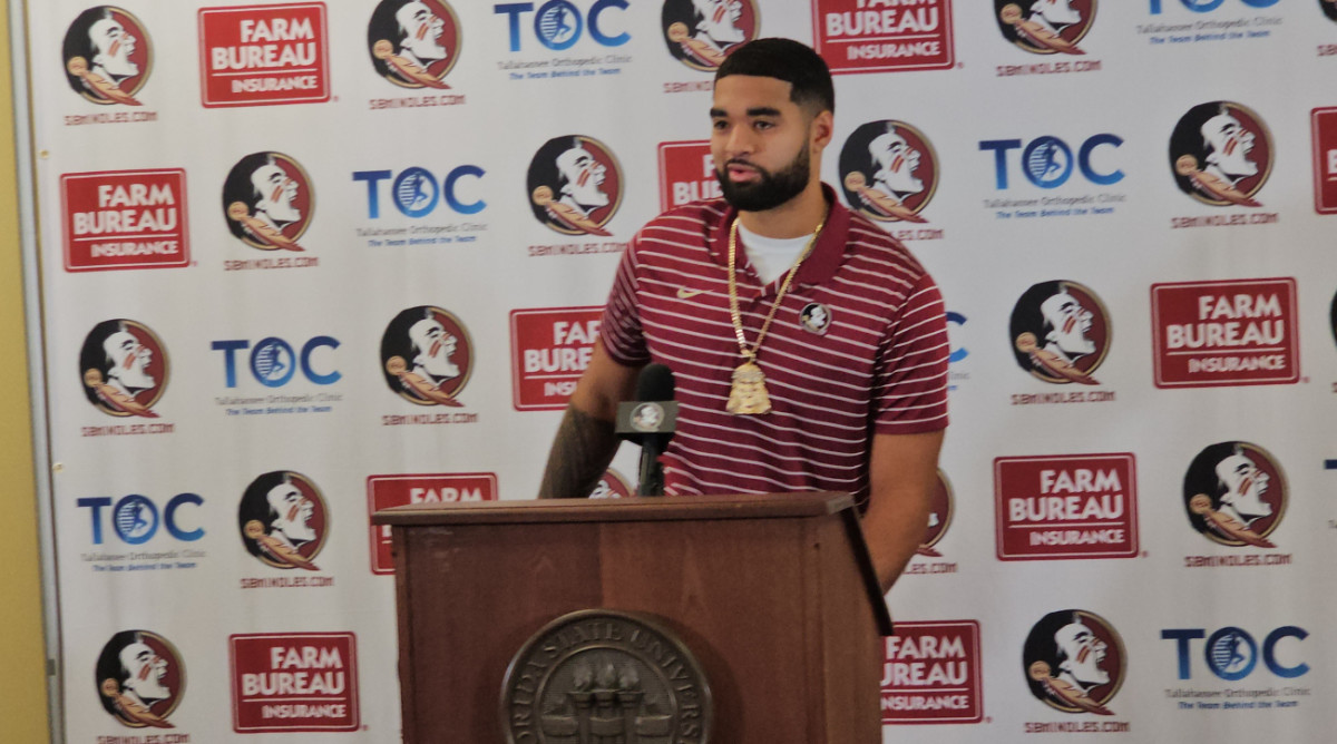 Transfer quarterback DJ Uiagalelei speaks to the media at Florida State.