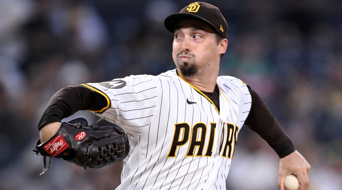 San Diego Padres starting pitcher Blake Snell (4) throws a pitch during the first inning of a game against the Colorado Rockies.