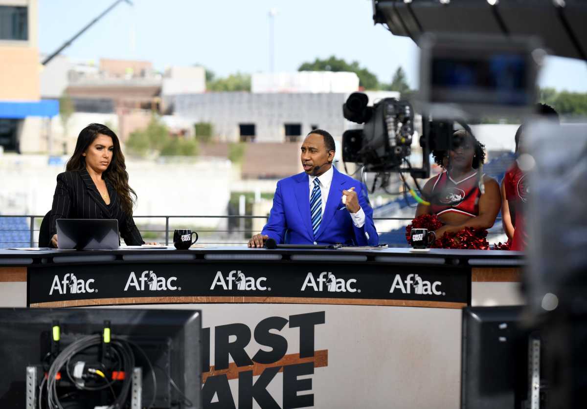 ESPN's 'First Take' broadcasts live from Tom Benson Hall of Fame Stadium with hosts Molly Qerim and Stephen A. Smith ahead of The Black College Football Hall of Fame Classic 2022. Friday, September 02, 2022. Espn First Take Benson16