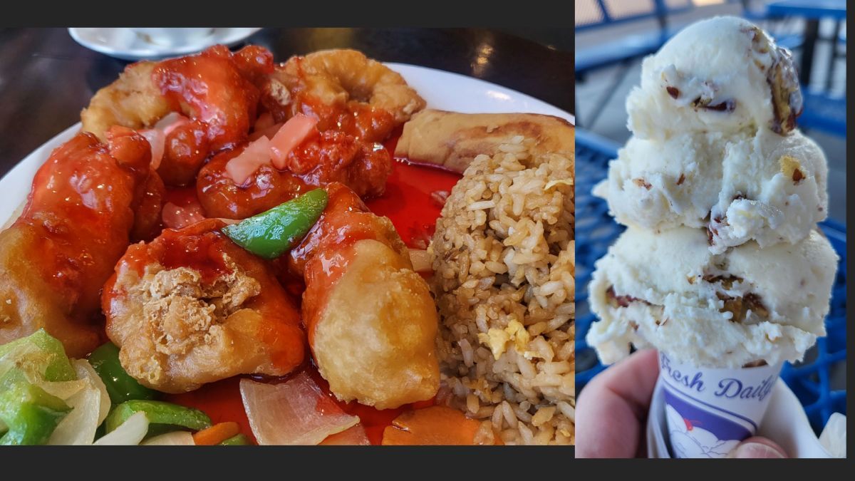 Sweet and Sour Shrimp at Big Buddha, left, and the butter pecan at Handel's Homemade Ice Cream are both on the west side of Surprise, Ariz., a short drive from the Texas Rangers' spring training complex.