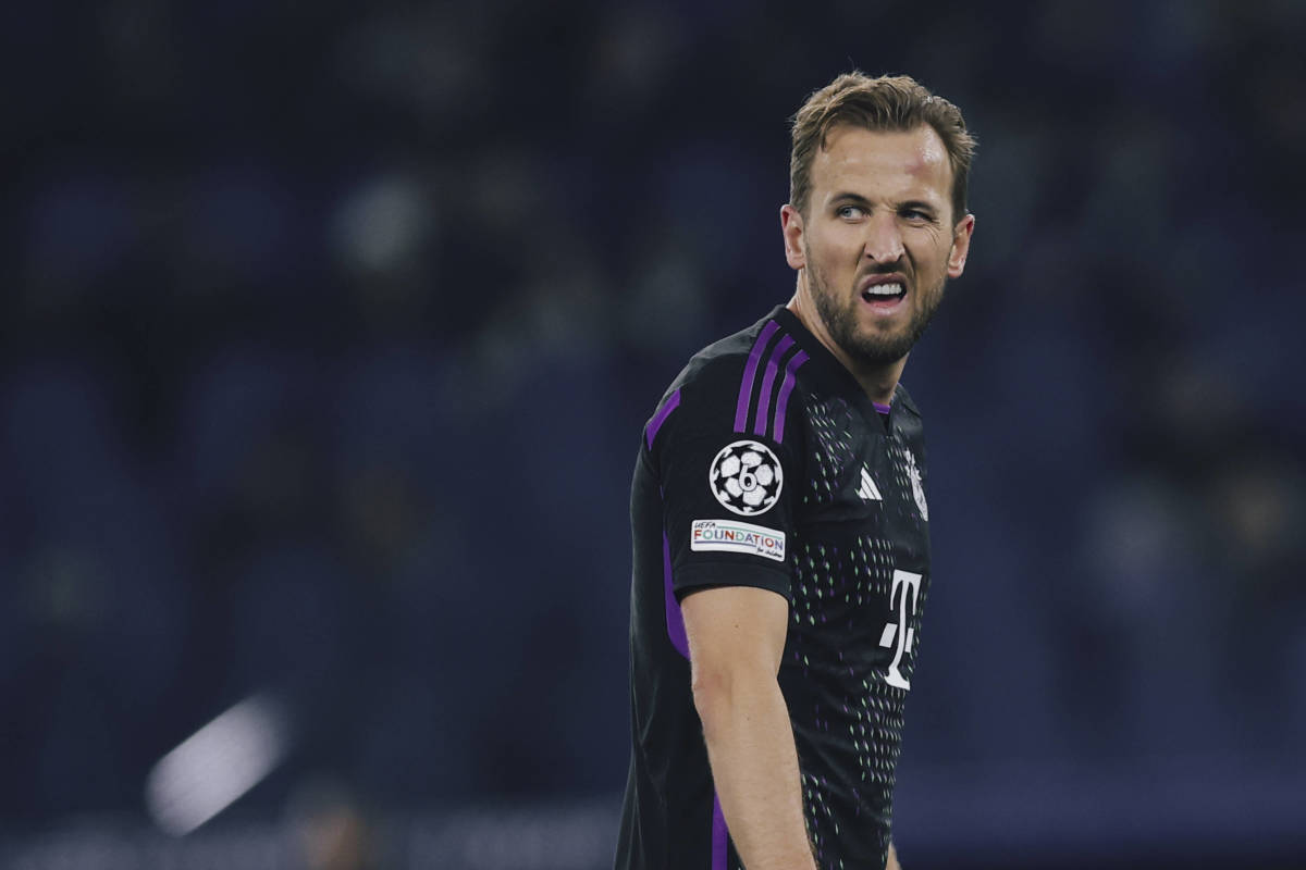 Harry Kane pictured looking dejected during Bayern Munich's 1-0 loss at Lazio in February 2024