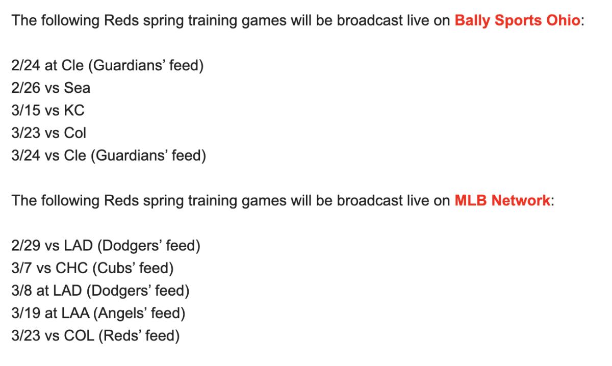 Photo of the Reds' Official Spring Training Television Schedule