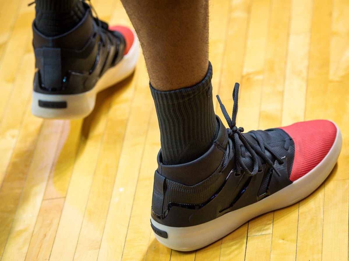 Indiana's Mackenzie Mgbako wears the new Fear of God shoes during warm-ups before the start of the Indiana versus Northwestern men's basketball game at Simon Skjodt Aseembly Hall on Sunday, Feb. 18, 2024.