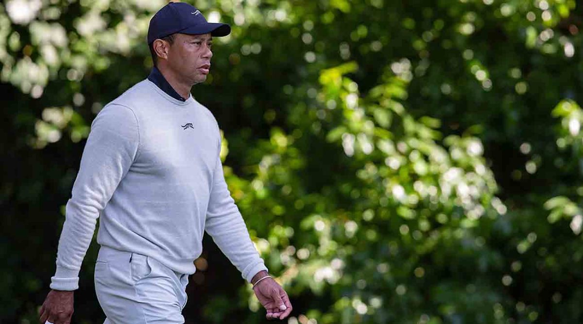 Tiger Woods walks at the 12th hole during the first round of the 2024 Genesis Invitational.