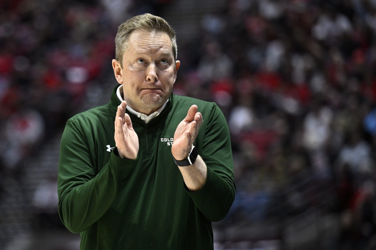 Colorado State Rams head coach Niko Medved applauds during the first half against the San Diego State Aztecs at Viejas Arena in San Diego, California, on Feb. 13, 2024.