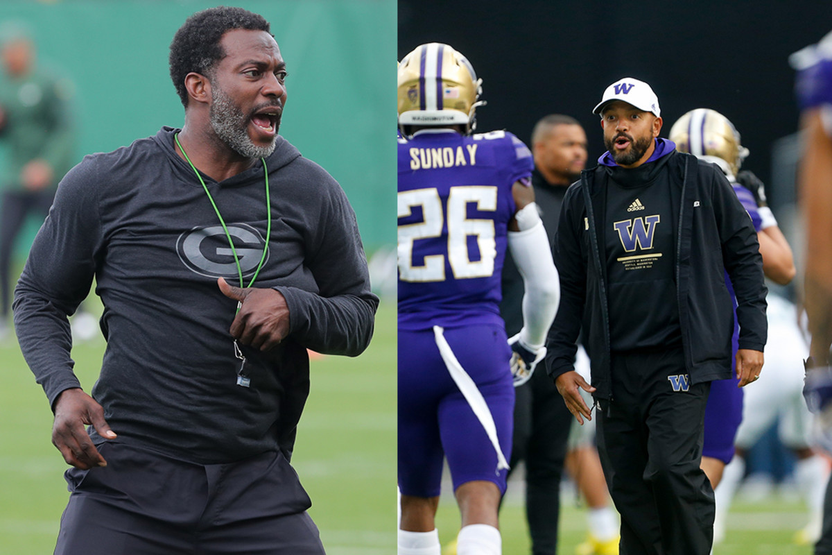 Atlanta Falcons assistant head coach/defense Jerry Gray (left) and defensive coordinator Jimmy Lake (right).