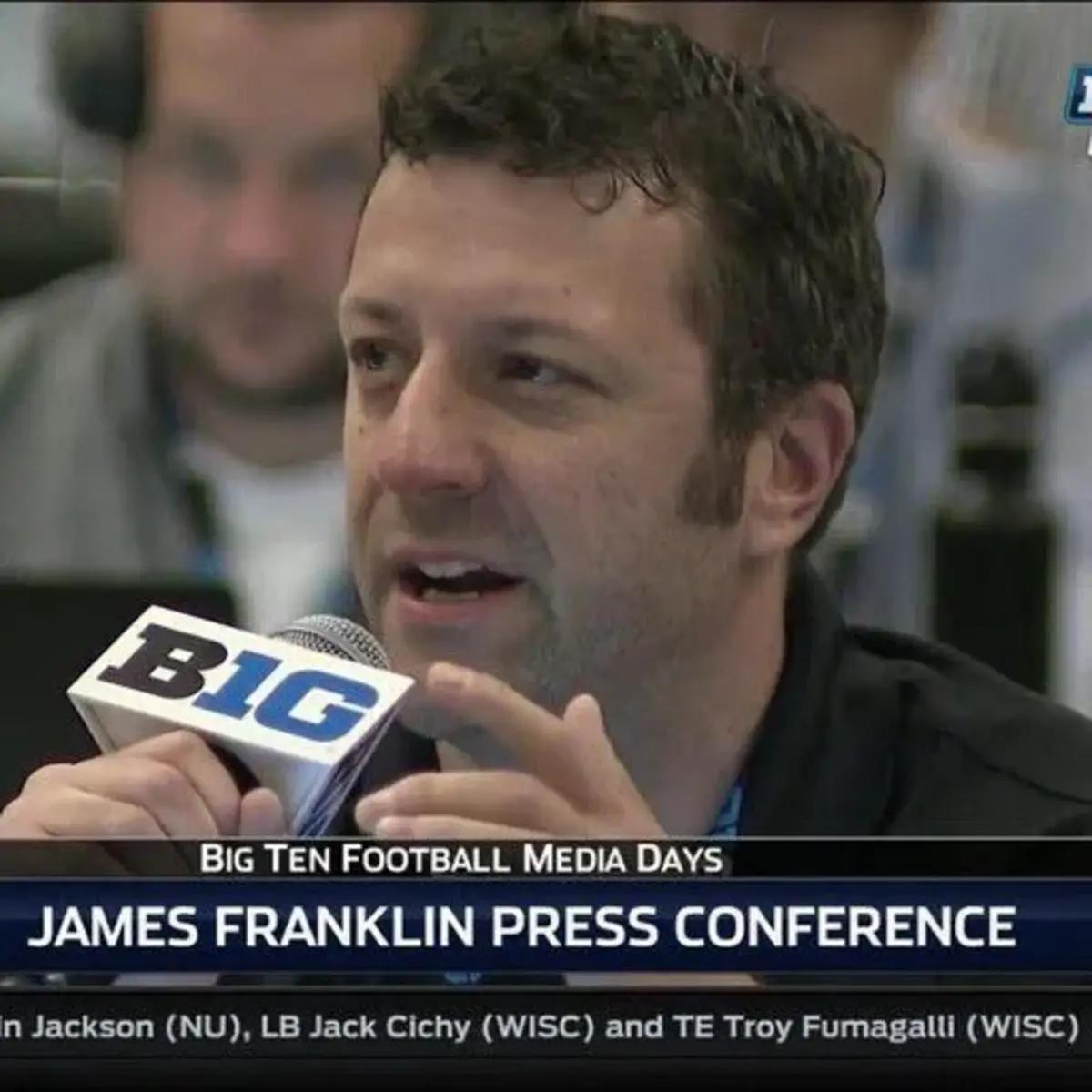 Mark Schofield, a former D-III quarterback, asking a question at Big 10 media day.