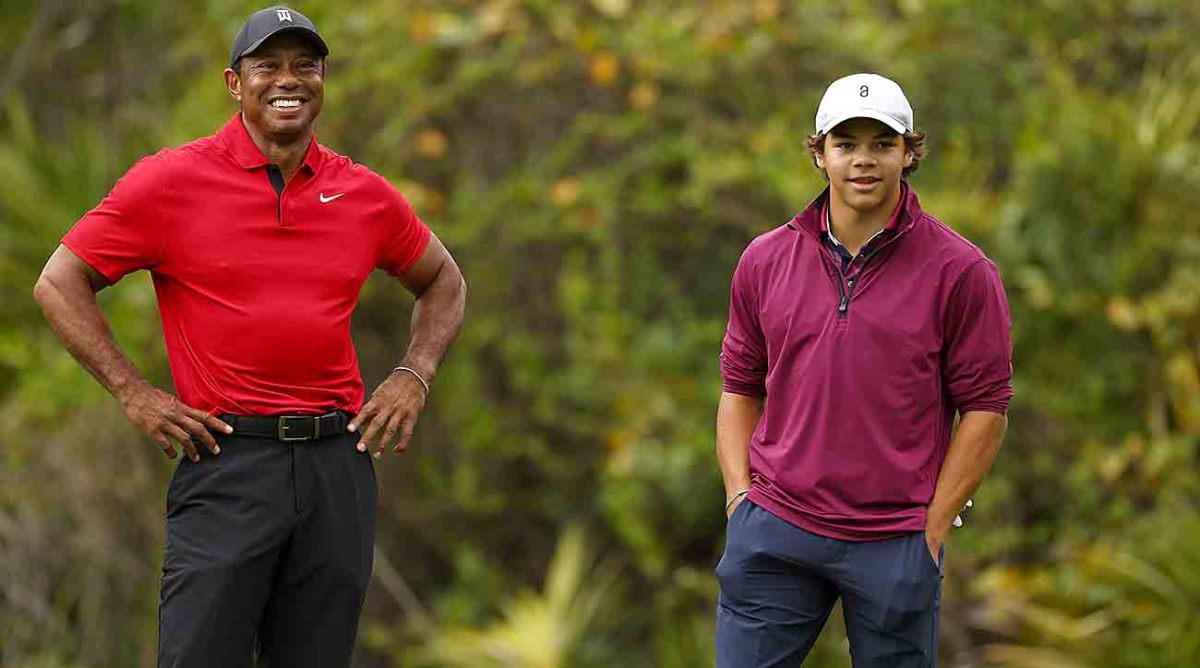 Tiger Woods and son Charlie are pictured at the 2023 PNC Championship in Orlando, Fla.
