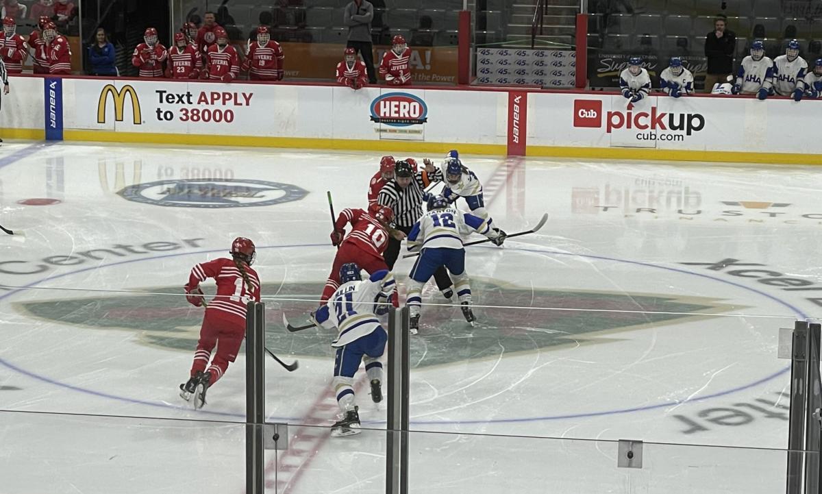 Academy of Holy Angels versus Luverne in the first period of the Class A quarterfinals.
