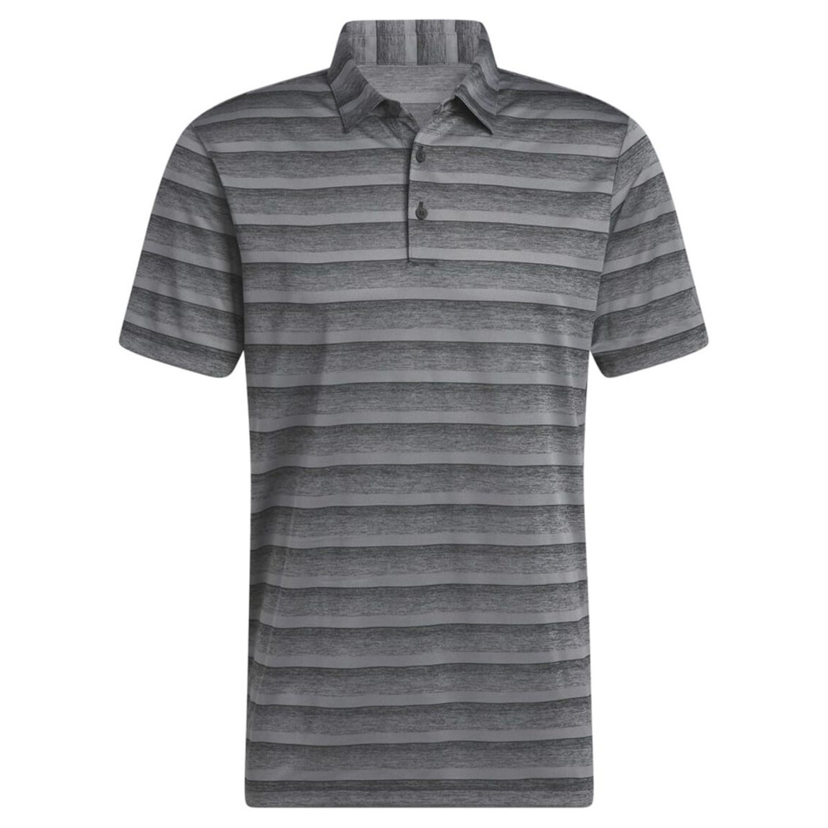 the adidas two color striped polo, seen here in black, is on sale at PGA Tour Superstore.