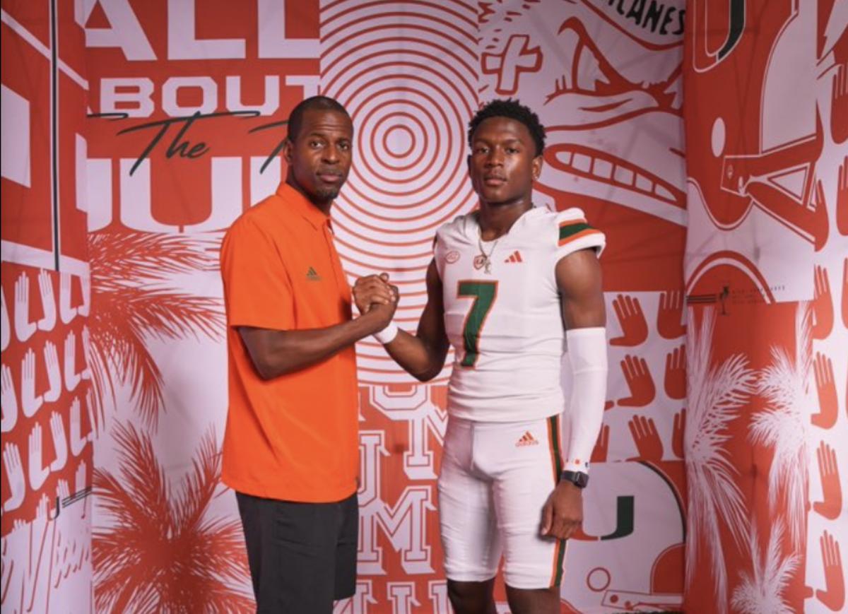 2025 4-star WR Vernell Brown III during an unofficial visit to Miami. (Photo courtesy of Vernell Brown III)