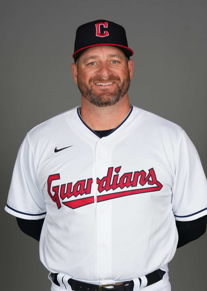 Feb 22, 2024; Goodyear, AZ, USA; Cleveland Guardians manager Stephen Vogt poses for a photo during Media Day at the Cleveland Guardians Spring Training Facility.