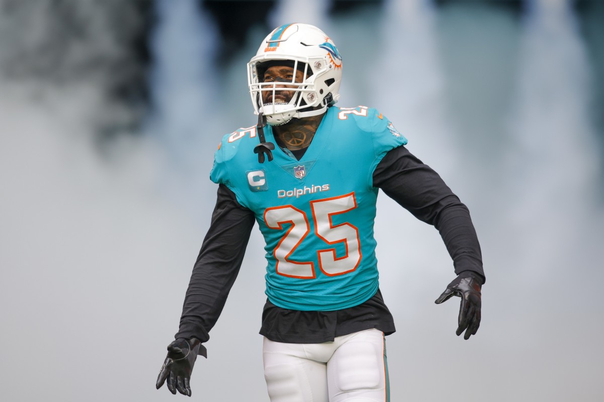 Dec 25, 2022; Miami Gardens, Florida, USA; Miami Dolphins cornerback Xavien Howard (25) takes to the field prior to the game against the Green Bay Packers at Hard Rock Stadium.