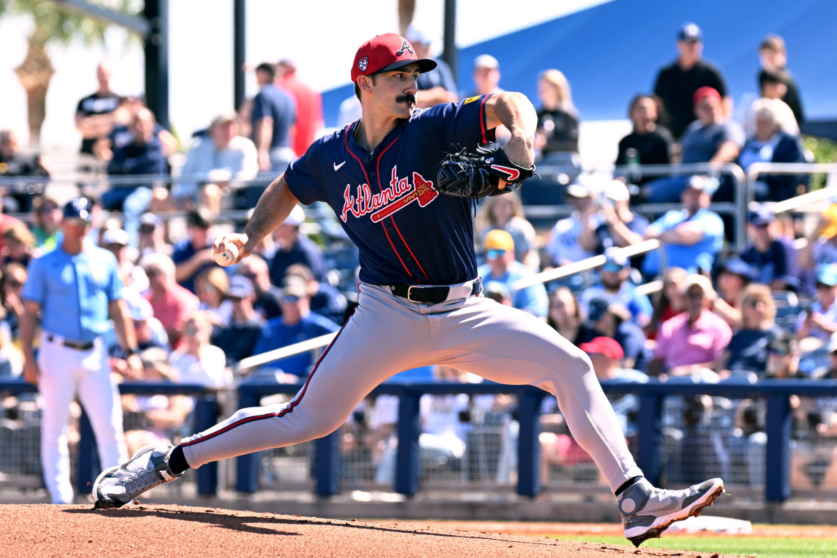 Feb 24, 2024; Port Charlotte, Florida, USA; Atlanta Braves pitcher Spencer Strider (99) throws a pitch in the first inning of a spring training game against the Tampa Bay Rays at Charlotte Sports Park.