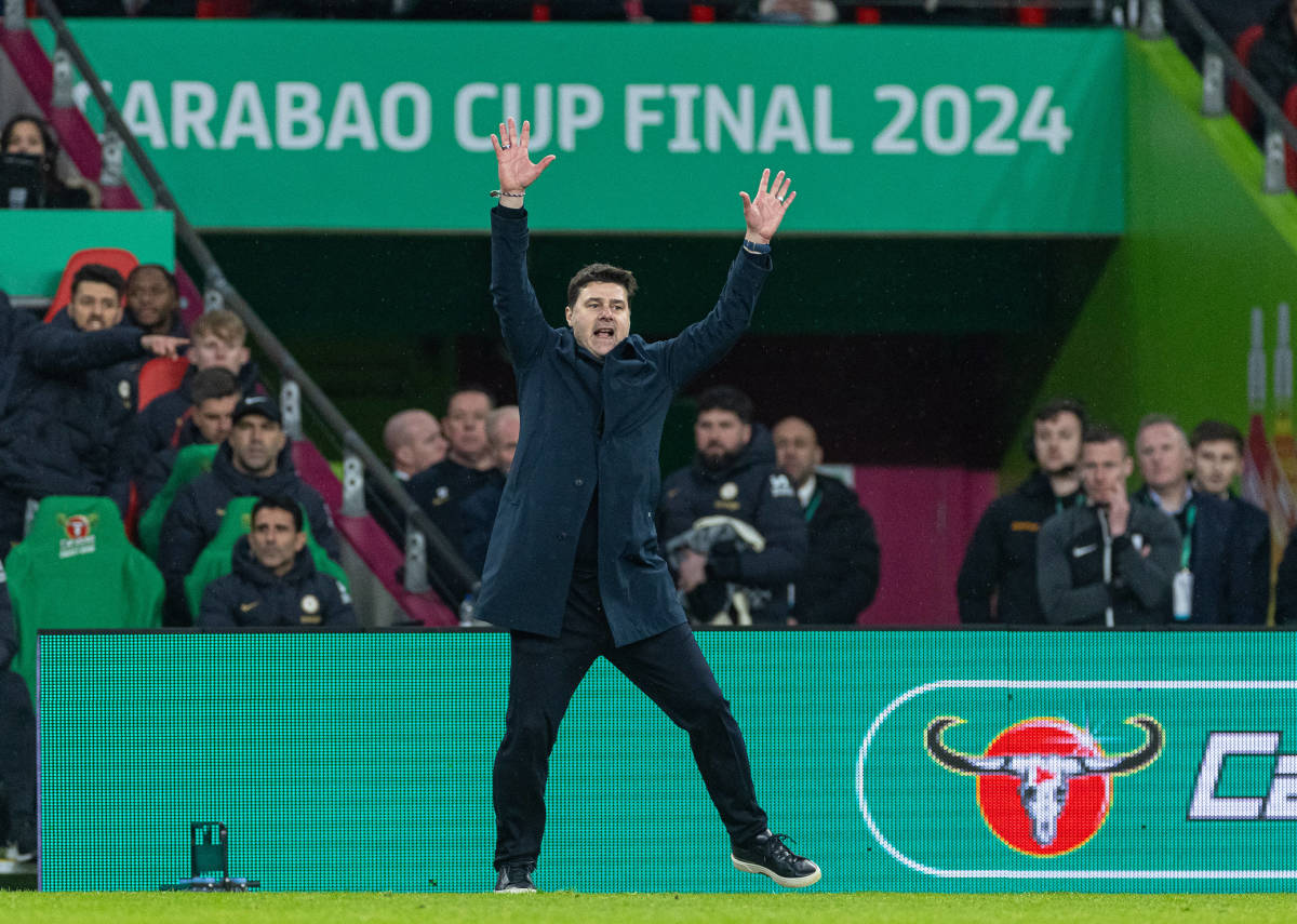 Chelsea manager Mauricio Pochettino pictured during his team's 1-0 defeat by Liverpool in the 2024 EFL Cup final at Wembley