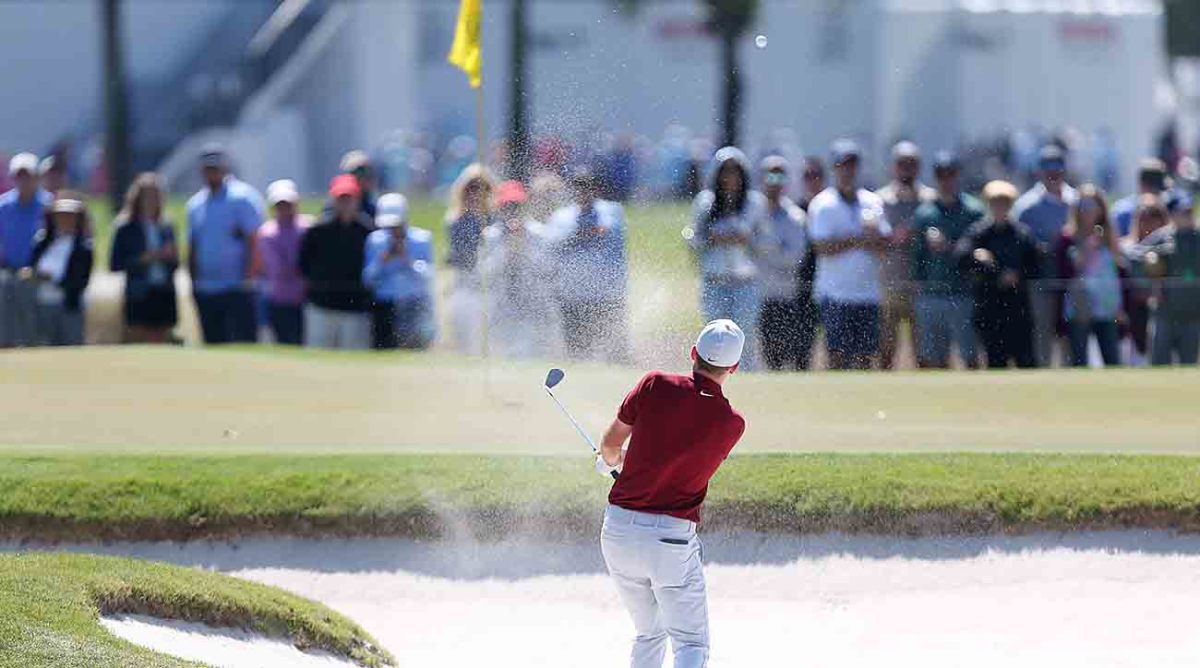 Russell Henley plays a shot from a bunker during the 2020 Honda Classic at PGA National Resort and Spa Champion course in Palm Beach Gardens, Fla.