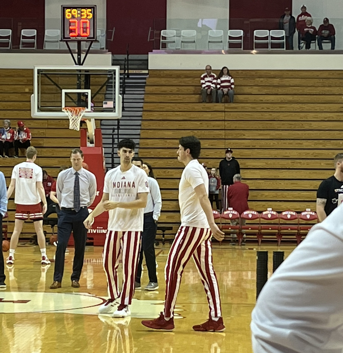 Trey Galloway is in uniform for warmups against Wisconsin.