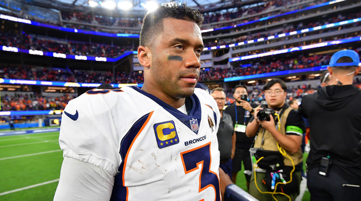 Russell Wilson reacts after a win over the Chargers.