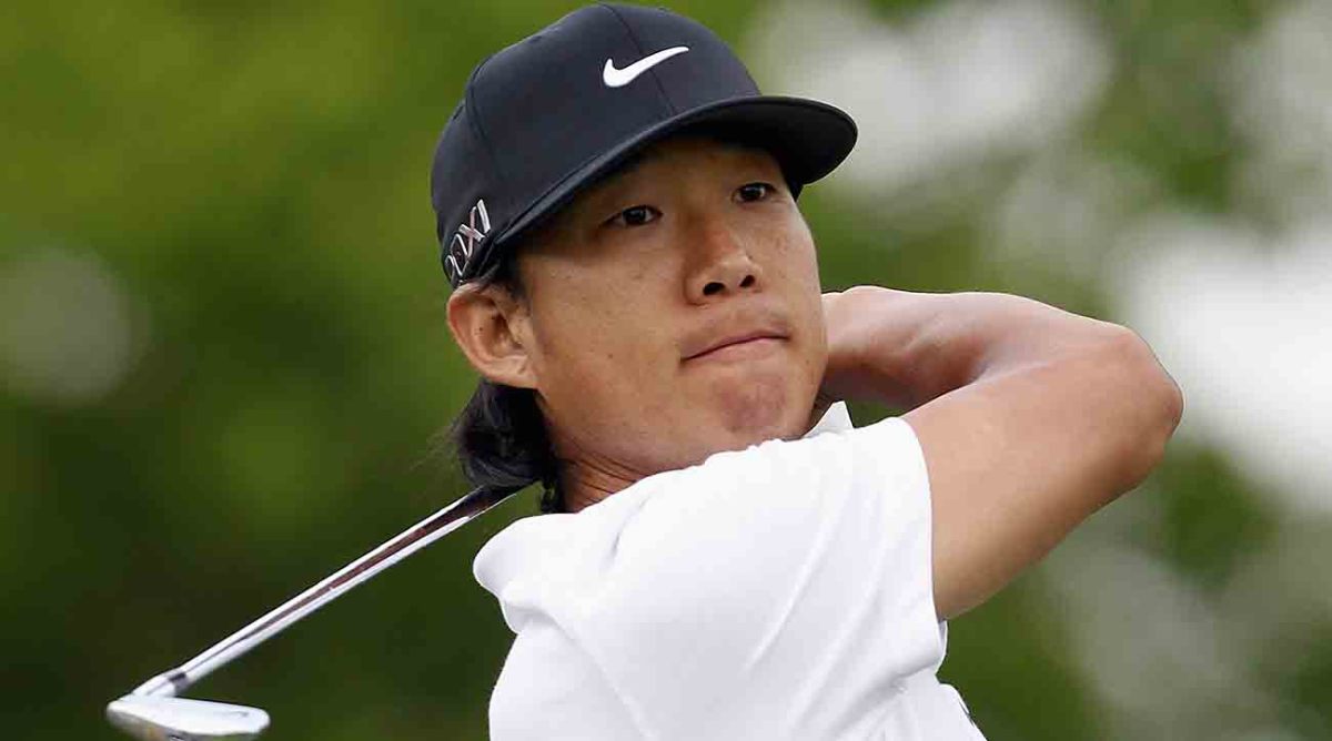 Anthony Kim watches his tee shot at the 2012 Shell Houston Open at Redstone Golf Club in Humble, Texas.