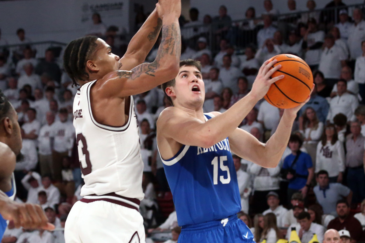 Reed Sheppard during No. 16 Kentucky’s 91–89 win over Mississippi State on Feb. 28, 2024.