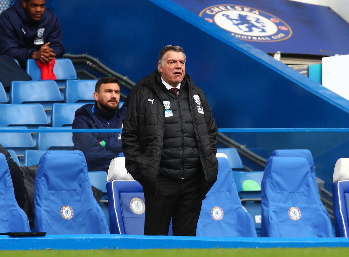 Sam Allardyce pictured at Chelsea's Stamford Bridge stadium in April 2021 while he was manager of West Bromwich Albion