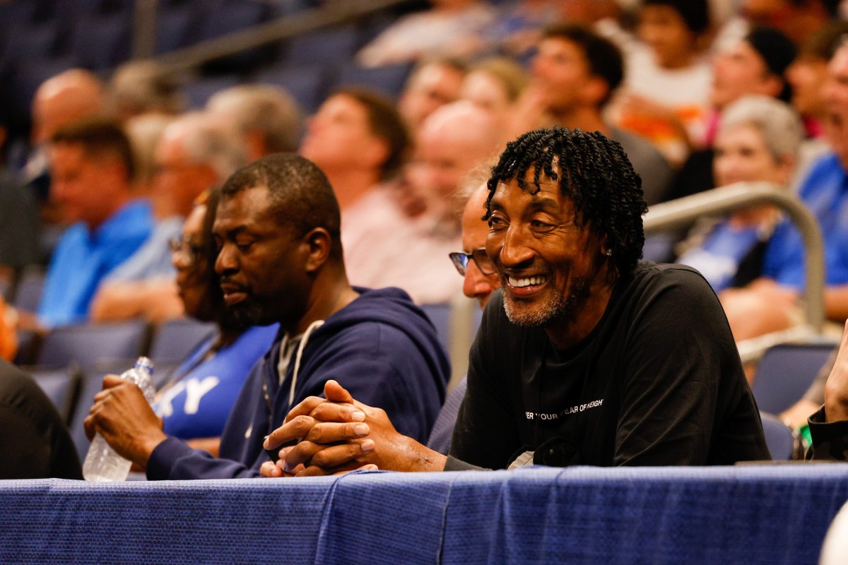 NBA hall of fame Scottie Pippen looks on during a game featuring the Vanderbilt Commodores and Georgia Bulldogs at Amelie Arena.