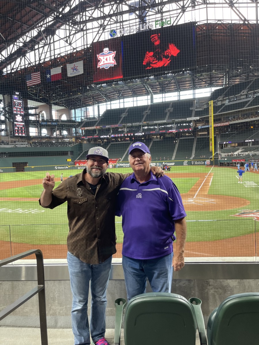 Paul Corliss and his dad at last year's Big 12 Championship, also at Globe Life Field. 
