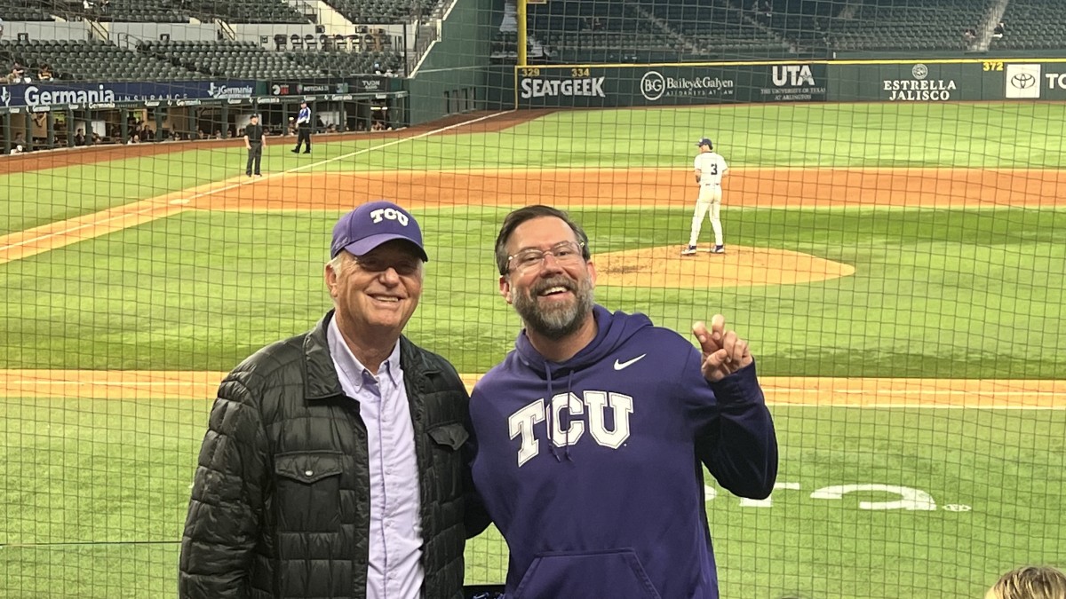 Paul Corliss and his dad at TCU's game against USC at Globe Life Field. 