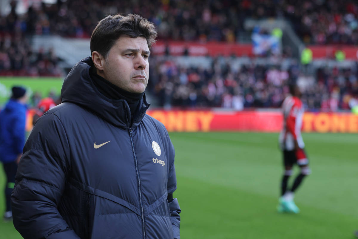 Chelsea manager Mauricio Pochettino pictured during his team's 2-2 draw at Brentford in March 2024