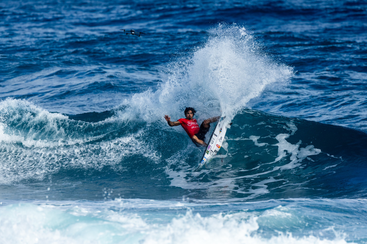 Gabriel Medina hammering home the end section enroute to ISA gold in Puerto Rico.