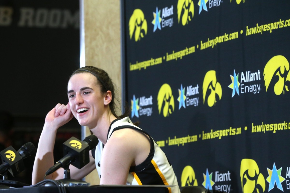 Iowa s Caitlin Clark (22) speaks to media after playing Ohio State Sunday, March 3, 2024 at Carver-Hawkeye Arena in Iowa City, Iowa.