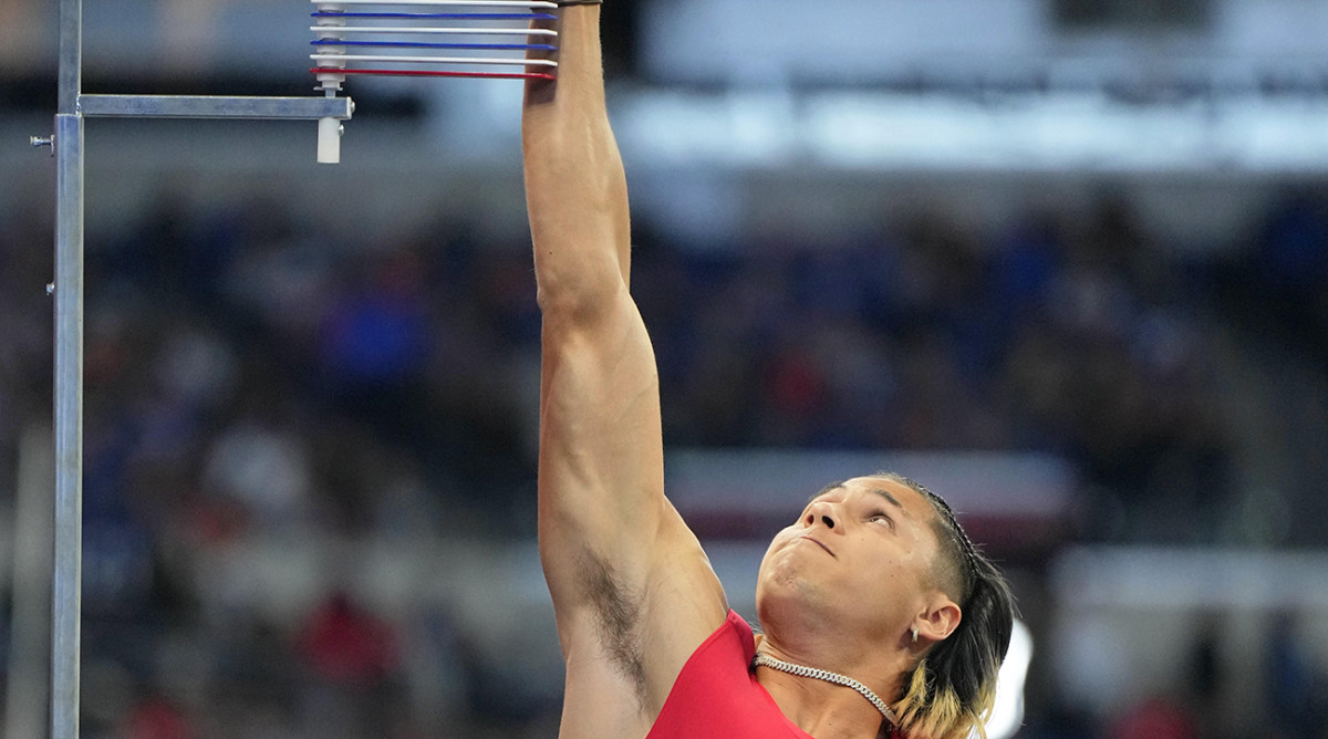 Princeton wide receiver Andrei Iosivas (WO24) participates in the vertical jump at the 2024 NFL scouting combine.