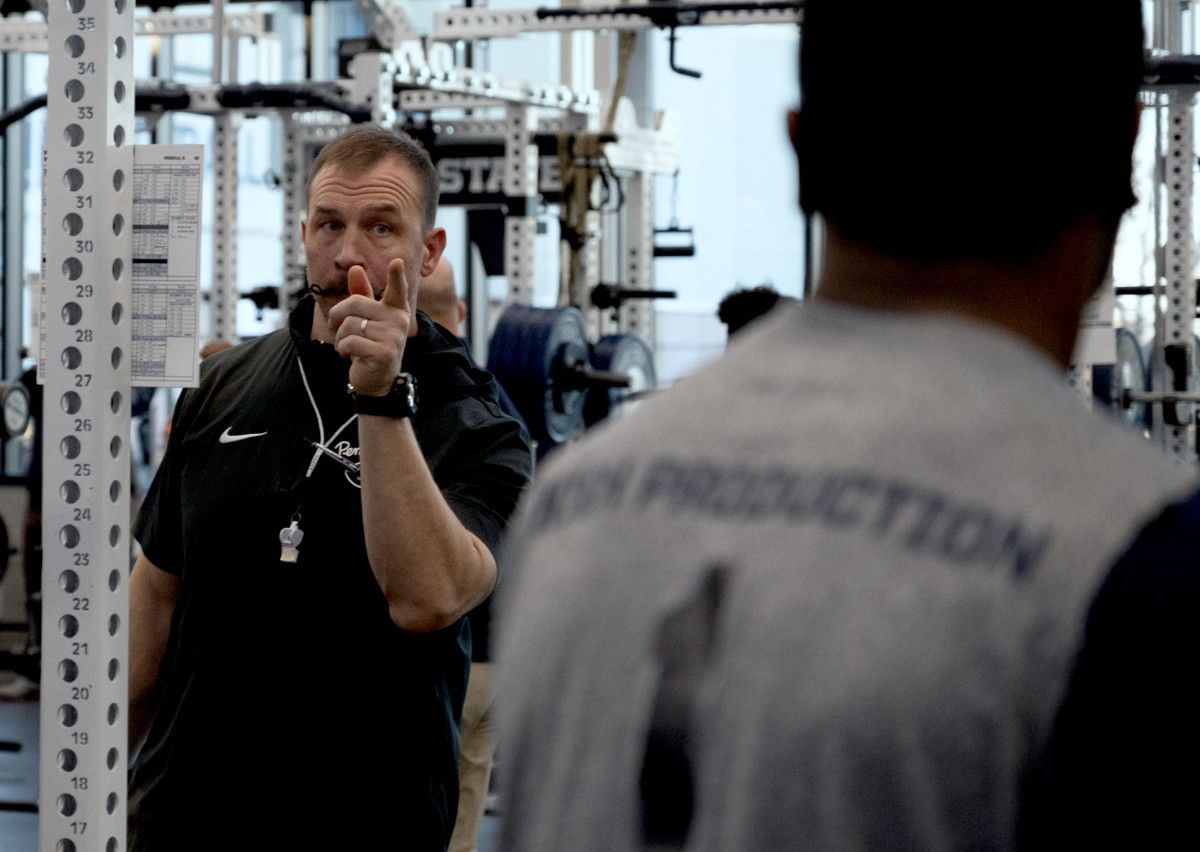 Penn State strength coach Chuck Losey guides the Nittany Lions through winter workouts at the Lasch Football Building.