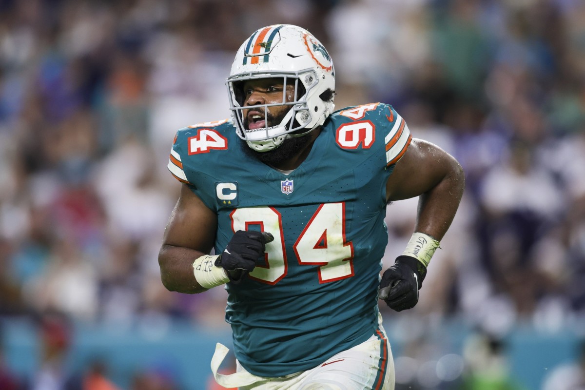 Dec 24, 2023; Miami Gardens, Florida, USA; Miami Dolphins defensive tackle Christian Wilkins (94) looks on against the Dallas Cowboys during the second quarter at Hard Rock Stadium.