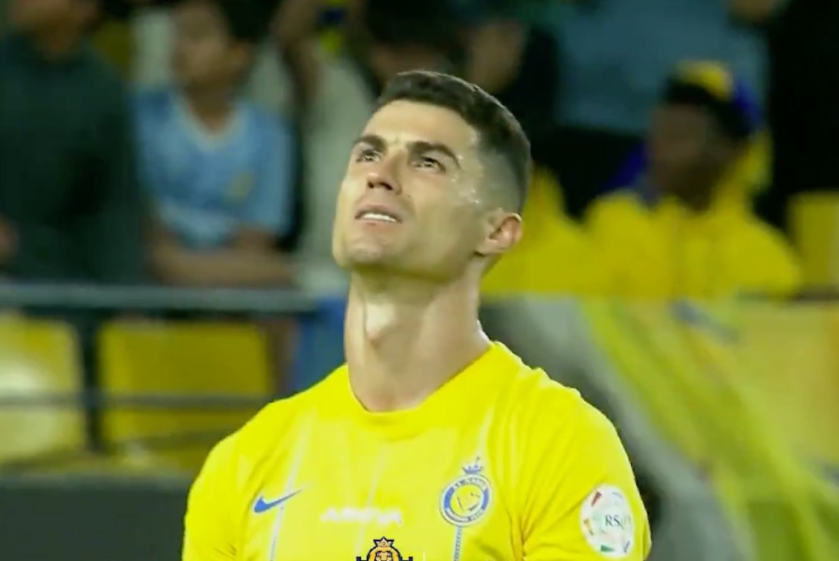 Cristiano Ronaldo pictured looking sad during Al Nassr's 3-1 home defeat by Al-Raed in March 2024