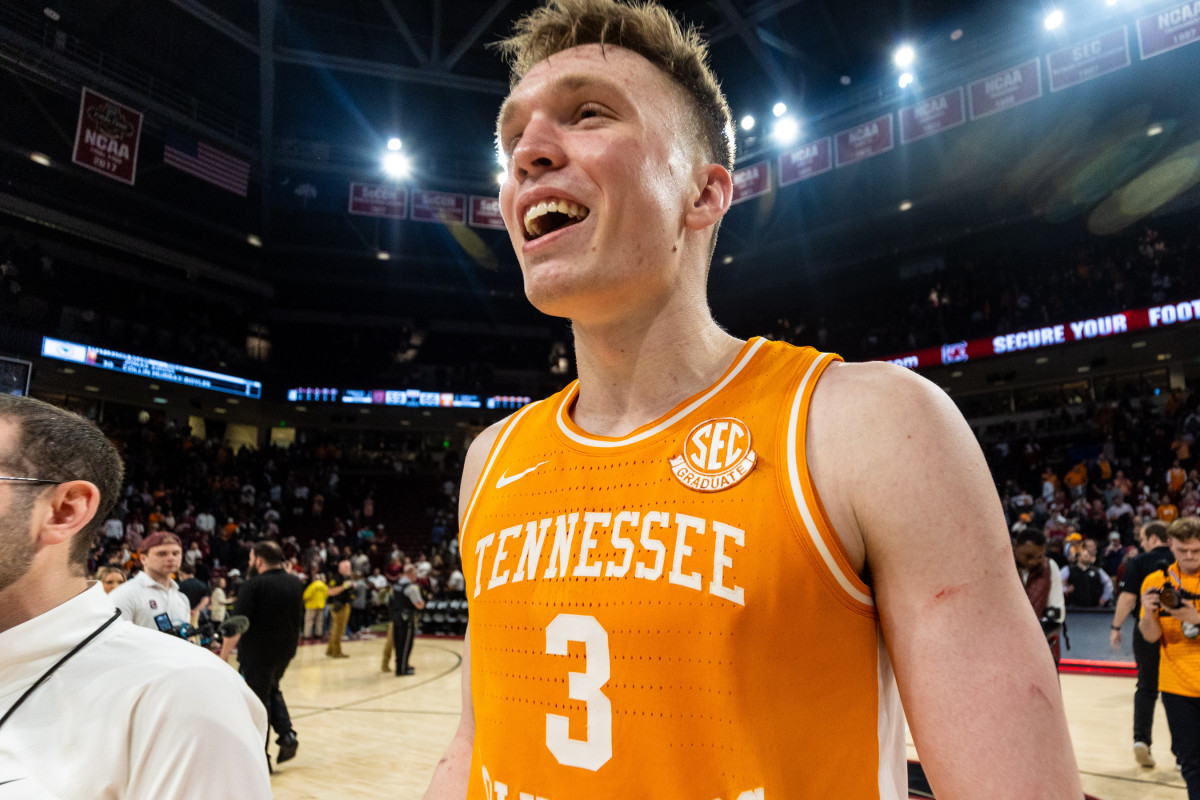 Tennessee Volunteers G Dalton Knecht after the win over South Carolina. (Photo by Jeff Blake of USA Today Sports)