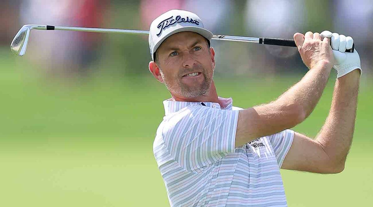 Webb Simpson plays a shot during the first round of the 2024 Arnold Palmer Invitational presented by Mastercard at Bay Hill Golf Course in Orlando, Fla.